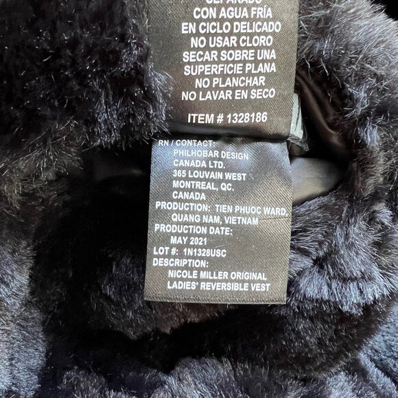 Nicole Miller Womens Black Faux Fur Quilted Reversible Sleeveless Vest Small - Picture 10 of 14